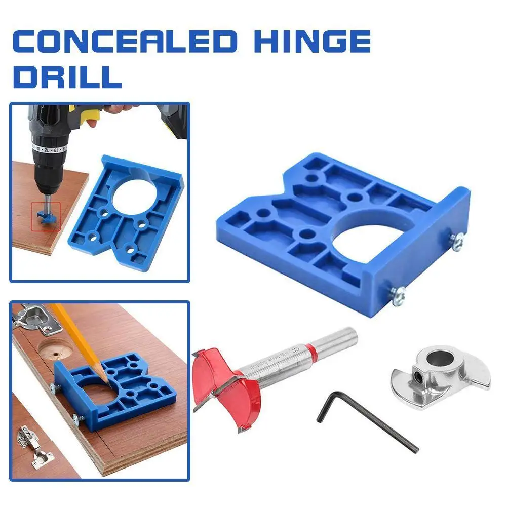 Concealed Hinge Drilling Jig With 35mm Bit Drill Woodworking Boring Bits Drilling For Cabinet Hinges Door Window Hinge Hole Saw