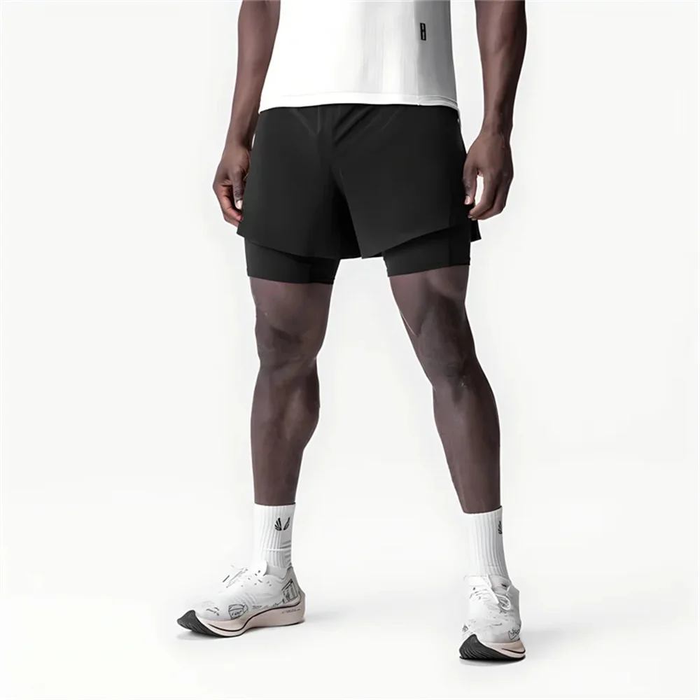 Mens Summer Quick Dry Breathable Sports Double-layer 2 in 1 Compression Shorts Man Running Gym Fitness Casual Jogger Short Pants