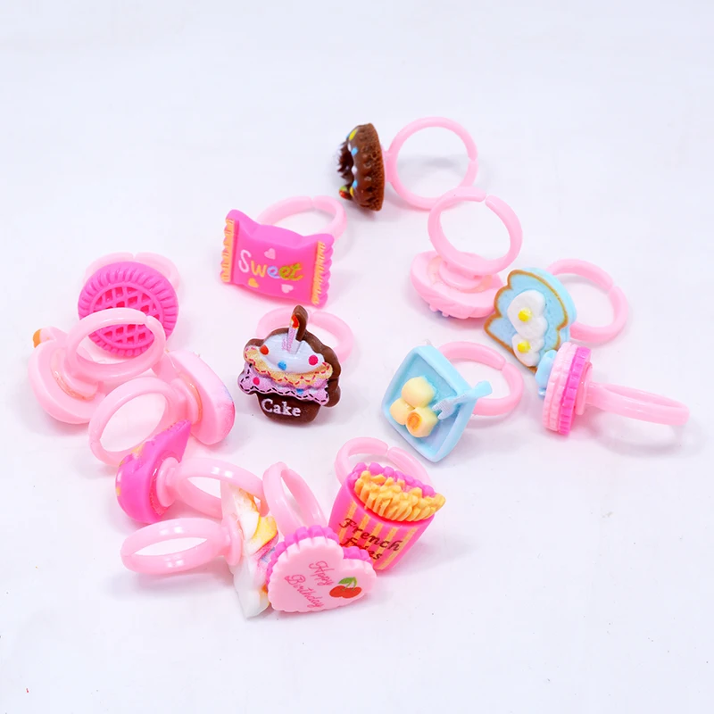 10/20pcs Cute Kids Rings Candy Color kawaii Cartoon Cake donut ice cream Fruit Rings Children Girls Jewelry Party Toy Gifts