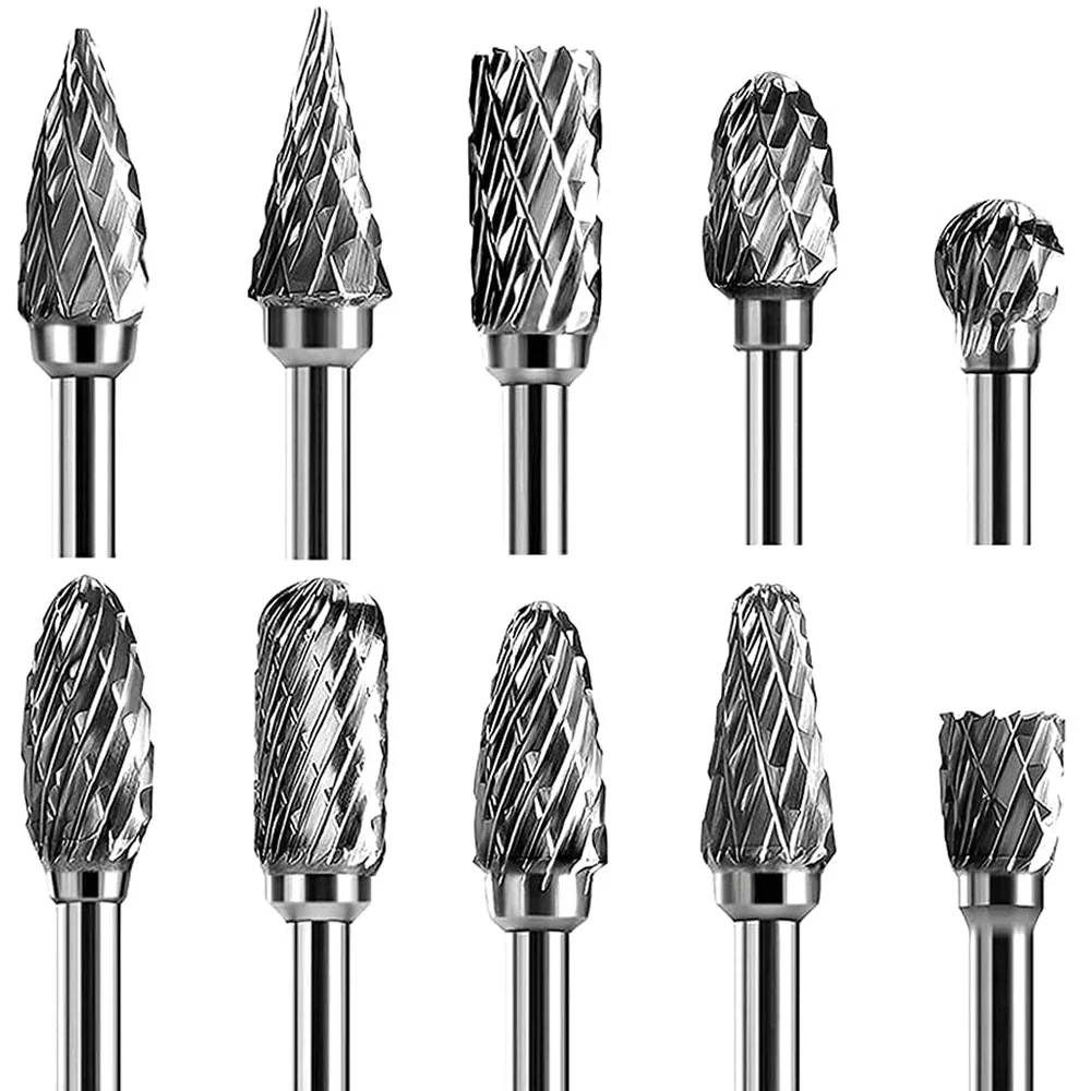 10PCS Carbide Rotary Burr Set 3mm Shank Double Cut Grinding Bits Carving Tool for Wood Metal Stone Tile Polishing DIY Drill view 2