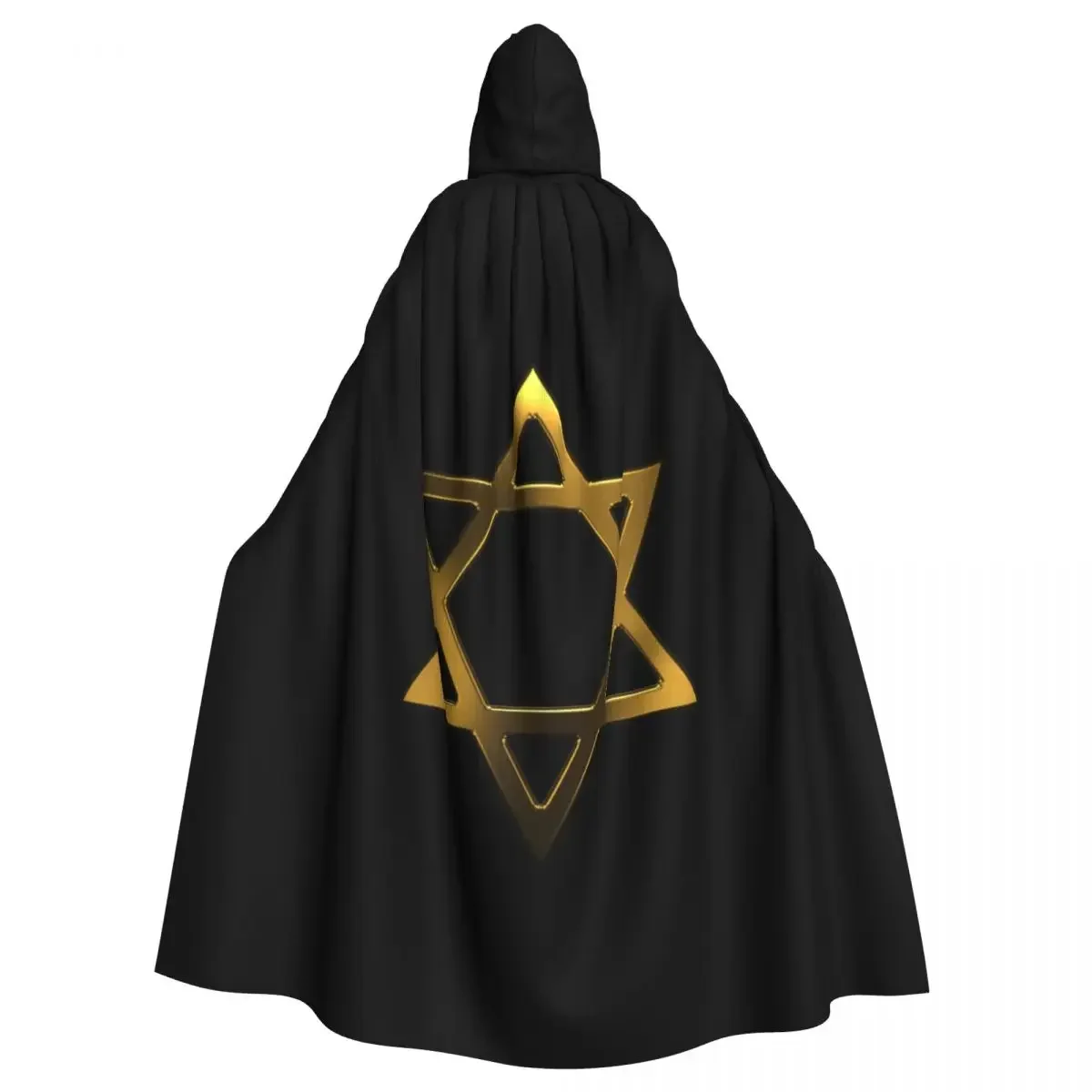 

Long Cape Cloak Golden Star Of David Judaism White Hooded Cloak Coat Hoodies