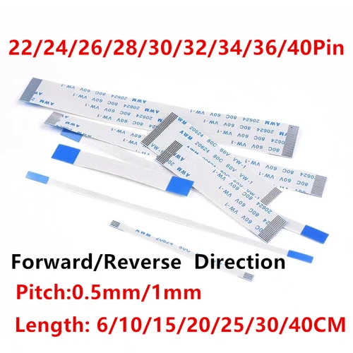 Imagen 1 del producto Cable plano Flexible FPC FFC, cinta de 22/24/26/28/30/32/34/36/40 Pines, paso de 0,5 MM, 1,0 MM, longitud de Cable tipo A 6/10/15, 10 unidades/20/25/30/40CM