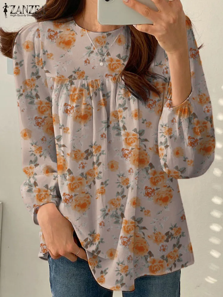 Camicia bohémien primavera donna ZANZEA camicetta stampata floreale a maniche lunghe alla moda top Casual per le vacanze Blusas per feste di moda