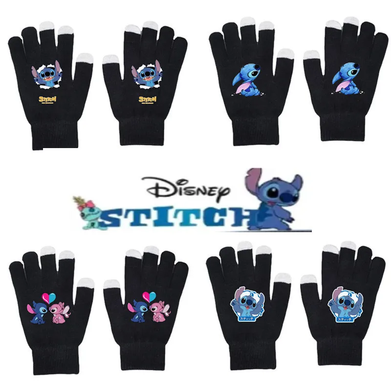 Disney Anime Stitch Gloves Warm Touch Screen Gloves Cartoon Stitch Knit Mittens Toys Boys Girls Cosplay Kawaii Gloves Gifts