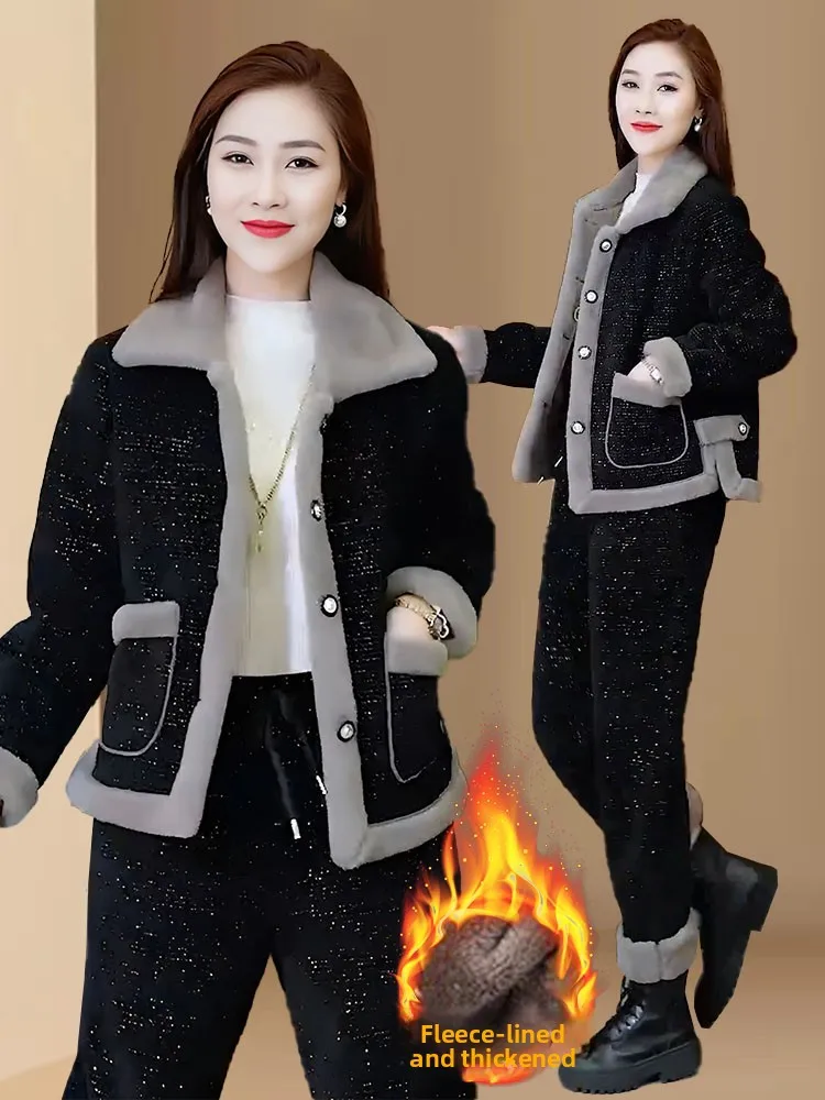 Conjunto de traje deportivo con forro de Fce para mujer, conjunto de dos piezas de algodón con cuello holgado, ropa deportiva informal Sle para otoño e invierno