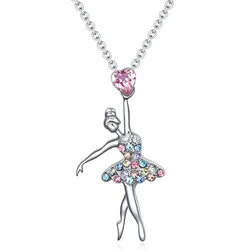 Crystal Charm Color Zircon Choker Dancing Girl Ballerina Dancer Pendant Necklace Jewelry Gift for Ballet Girls Women