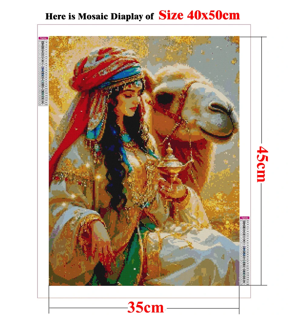 2024 New 5D DIY Diamond Painting Kit Mystical Desert Arabic Woman Diamond Embroidery Camel Caravan Painting Mosaic Art Decor