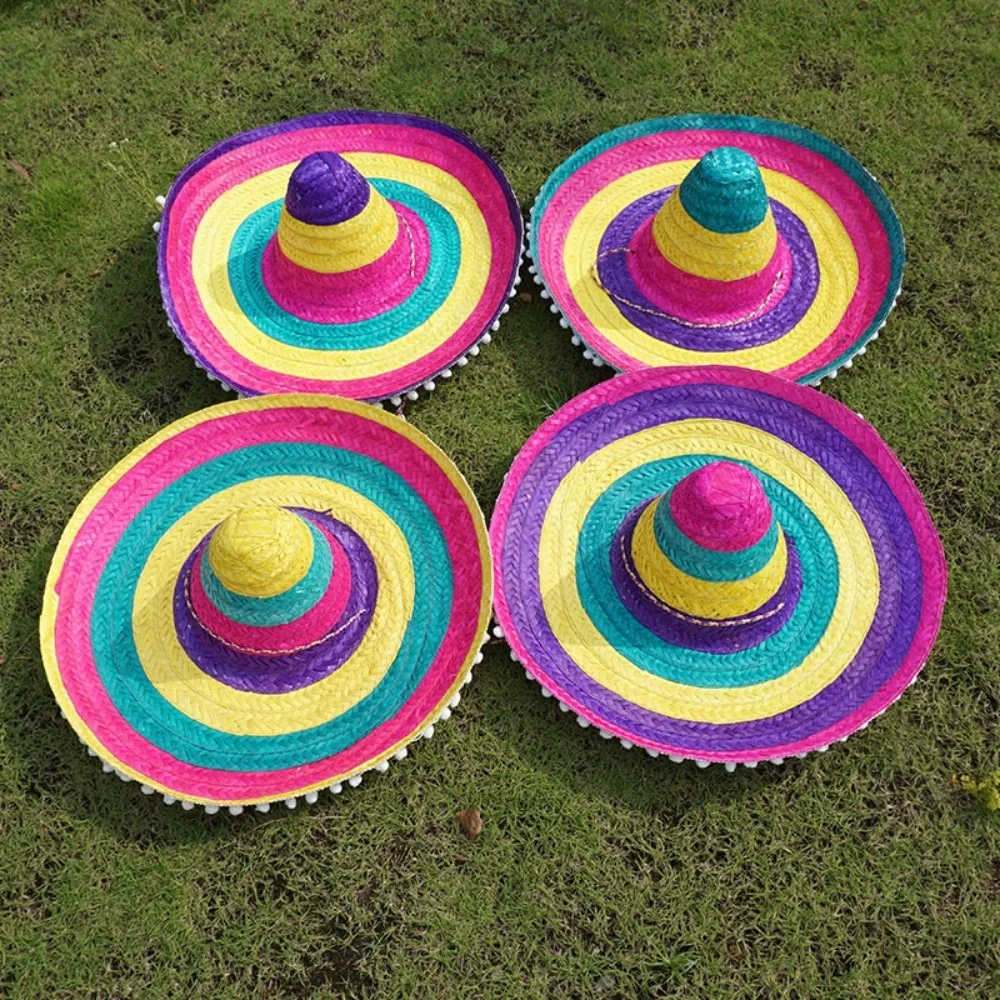 Summer Colorful Wide Brim Mexican Party Hat Sombrero Party Straw Hats Decor Halloween Sun Visor Hat Women