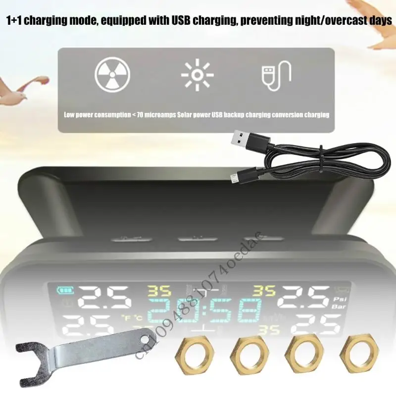 

0XXC Система мониторинга давления в шинах в реальном времени, солнечная USB перезаряжаемая водонепроницаемая конструкция, тест