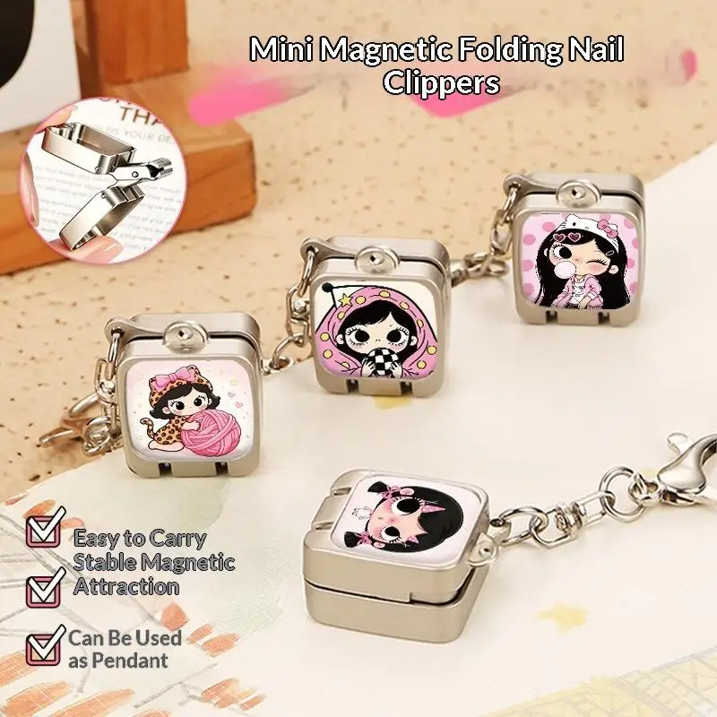 Stainless Steel Folding Mini Nail Clippers Nail Files Flip Cover Keychains Decorative Pendants Nail Scissors Manicure Tool