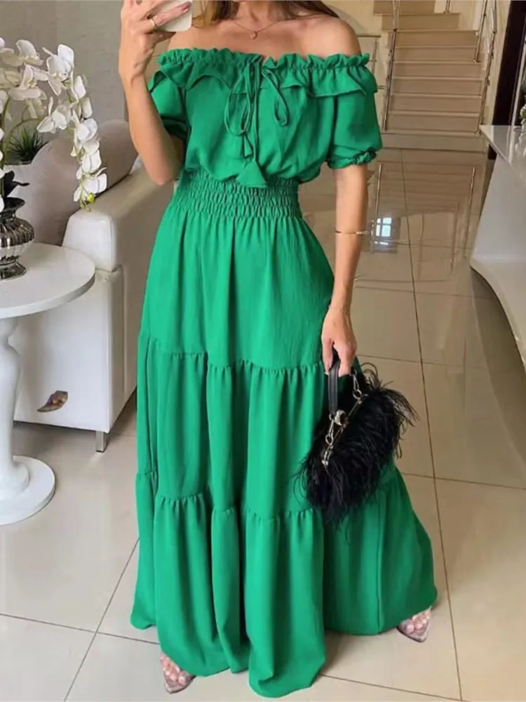 Abito Boho solido di colore nuovo arrivo estivo moda donna elegante abito da club per feste in spiaggia abiti maxi casual per abbigliamento donna