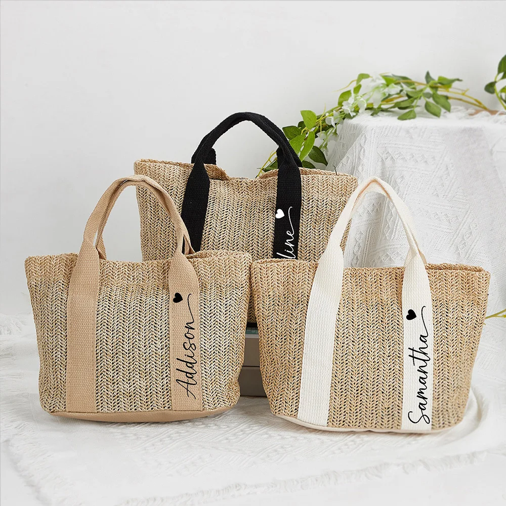 Personalized Burlap Mini Tote Bags Wedding Bridal Party Bridesmaid Gift Burlap Straw Beach Bag Girls Trip Favors Mrs Jute Bag