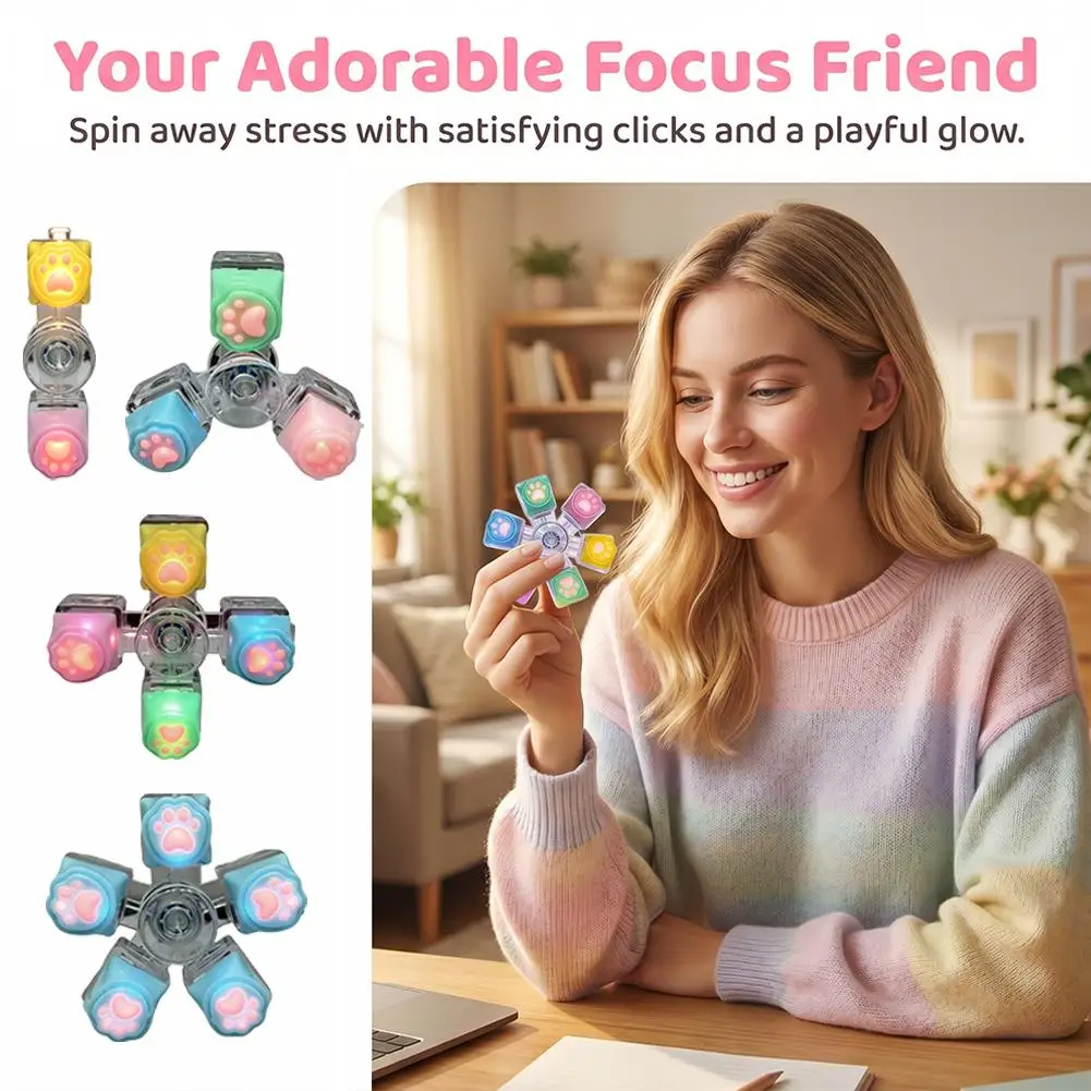 Cat Paw Keyboard Fidget Spinner Toy 6 Switch Clicker Button Stress Relief Sensory Office Desk Decompression Gifts Kids Adults