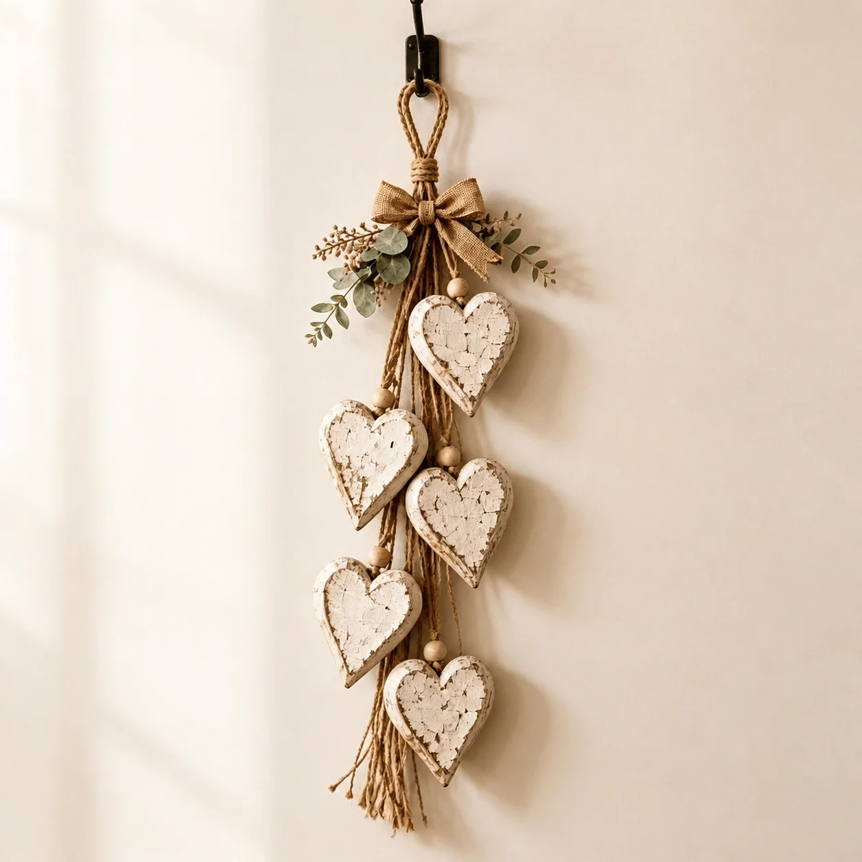 Heart Hanging Decor Distressed Holiday Hanging Decoration Wooden Heart Hanging Decoration Ivory For Indoor Space Garden Outdoor