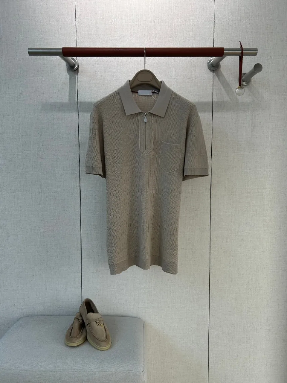 Mens Old Money Aesthetic Cashmere Blended Half Zip With Pocket Short Sleeve Textured Ribbed Knit Casual Polo Shirt Men  lp