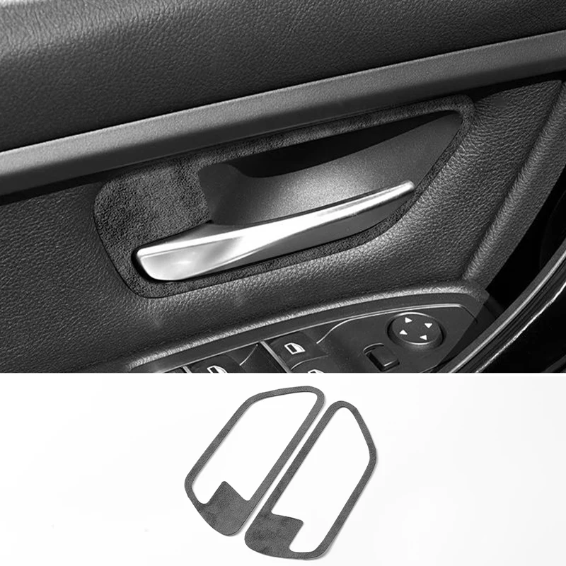 لسيارات BMW F30 F34 F36 باب السيارة مقبض داخلي إطار الكسوة ملصق مزخرفة مصنوع من الكانتارا اكسسوارات ضبط السيارات الداخلية 4 قطعة