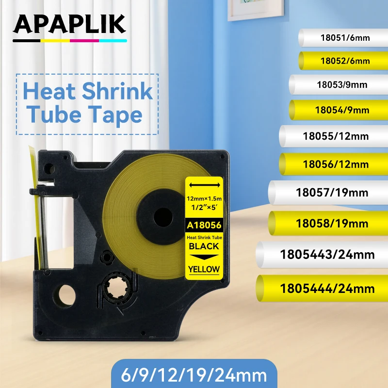For Dymo Industrial Heat Shrink Tape Compatible Rhino 4200 5200 Various Sizes 6/9/12/19/24mm 18051 18052 18053 18054 18056 18057