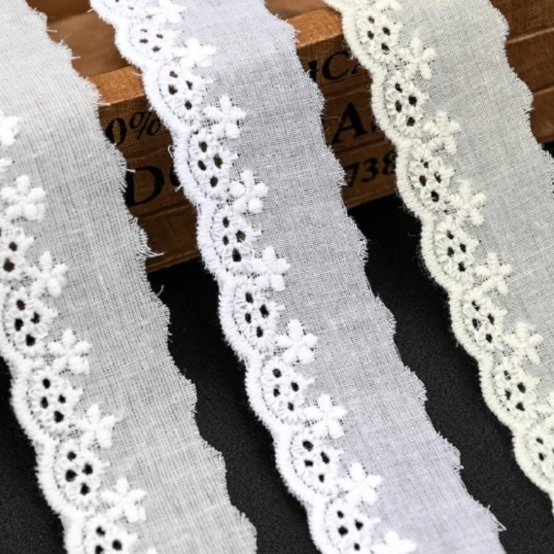 5Yards/lot 2.7cm Width 100% Cotton Cloth Embroidery White Beige Lace Trim DIY Lace Fabric