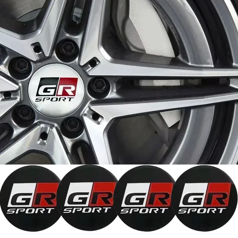 4pcs 56mm Car Decals for GR Sport Logo C-HR RAV4 Avensis 4runner Prado Camry Corolla Wheel Center Stickers Hub Caps For Toyota