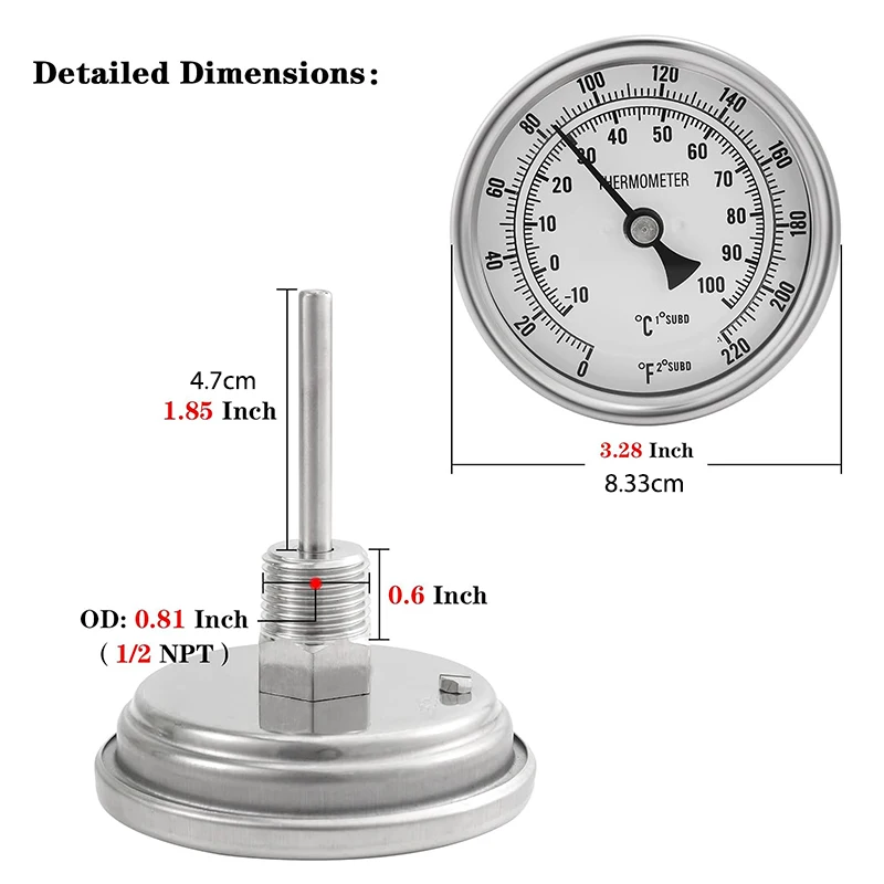 1/2 NPT Bi-Metal Thermometer With Mounting Assembly 3