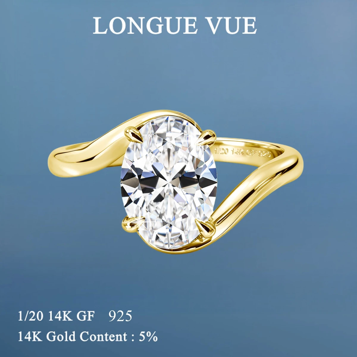 14K Gold Filled Irregularity Wavy Ring 4.5CT 8*12mm Oval Moissanite Rings for Women Wedding Party Engagement Finger Jewelry