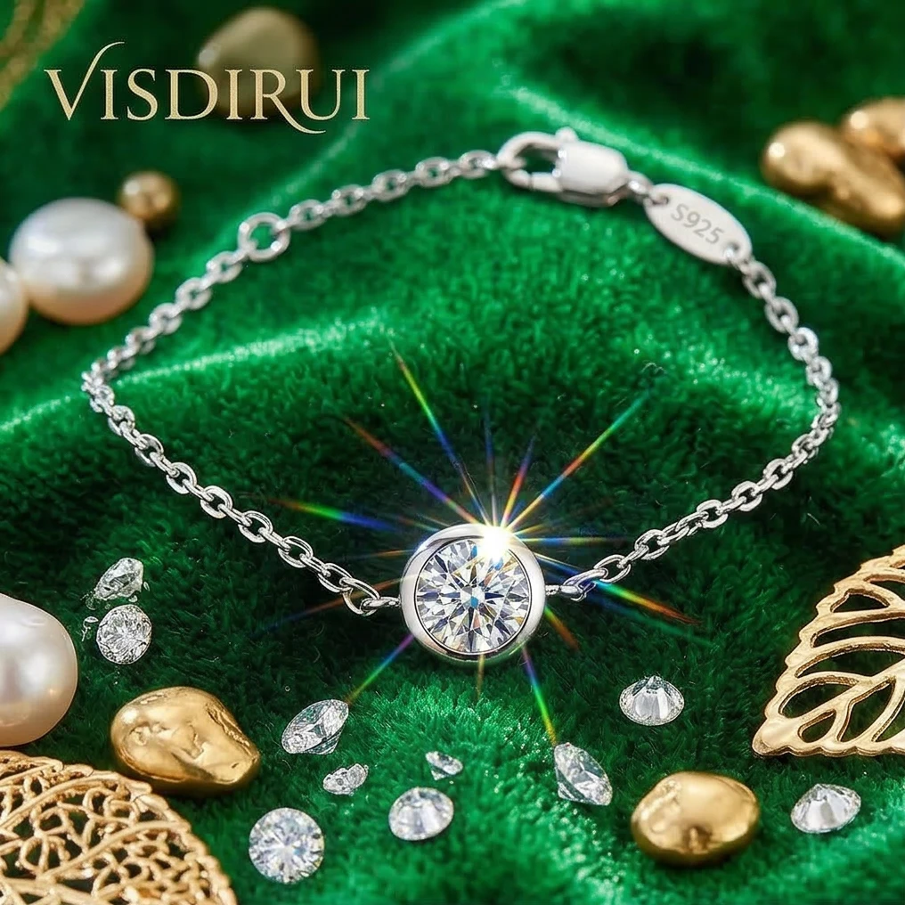 

VISDIRUI 0.3ct D Color Moissanite Tennis Bracelet S925 Sterling Silver 4mm Stone Adjustable Excellent Cut Jewelry Party Gift