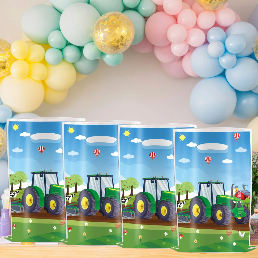 Green Tractor Gift Bags Birthday Party Decoration Truck Tractor Candy Cookie Package Baby Shower Kids Favor Gifts Party Supplies