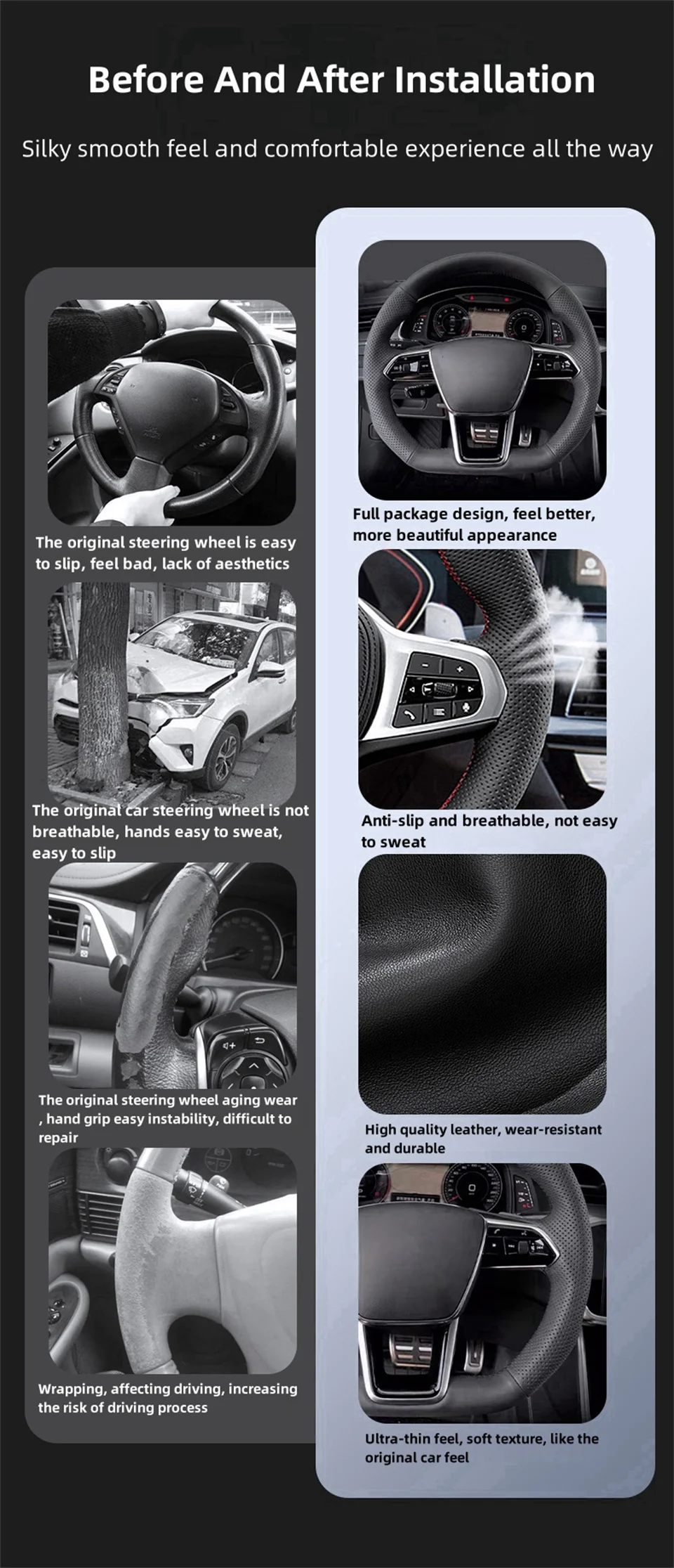 DIY Mikro faser Leder Auto Lenkrad abdeckung Auto Interieur Zubehör für Mitsubishi Pyjero 2012-2016 v73 2008 l200 – Detail 4