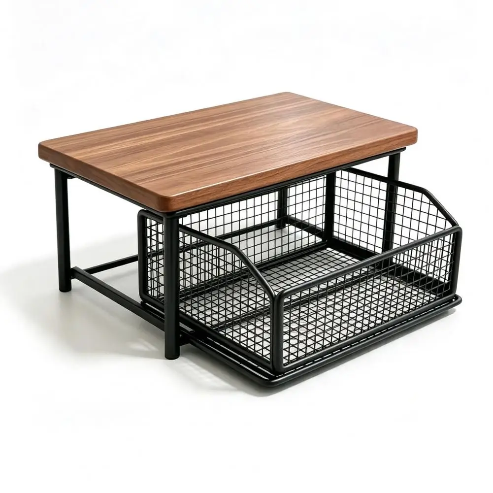 Coffee Maker Storage Rack with Drawer Wooden Countertop Metal Coffee Bar Organizer Strong Load Bearing Organizer for Home Office