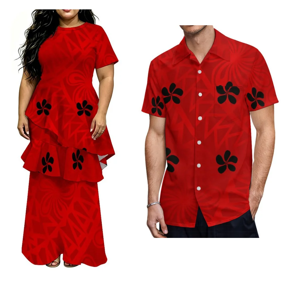 Polynesian Couple Set - Customized Fish-Tail Dress For Women And Men'S Shirt For The Mermaid Party Dress