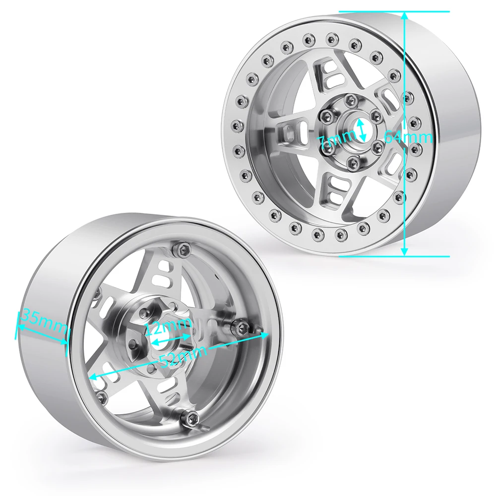 MIBIDAO Aluminum 2.2inch 35mm Beadlock Wheel Rims Five Pointed Star Style for Axial SCX10 90046 Wraith 90048 TRX-4 1/10 RC Car