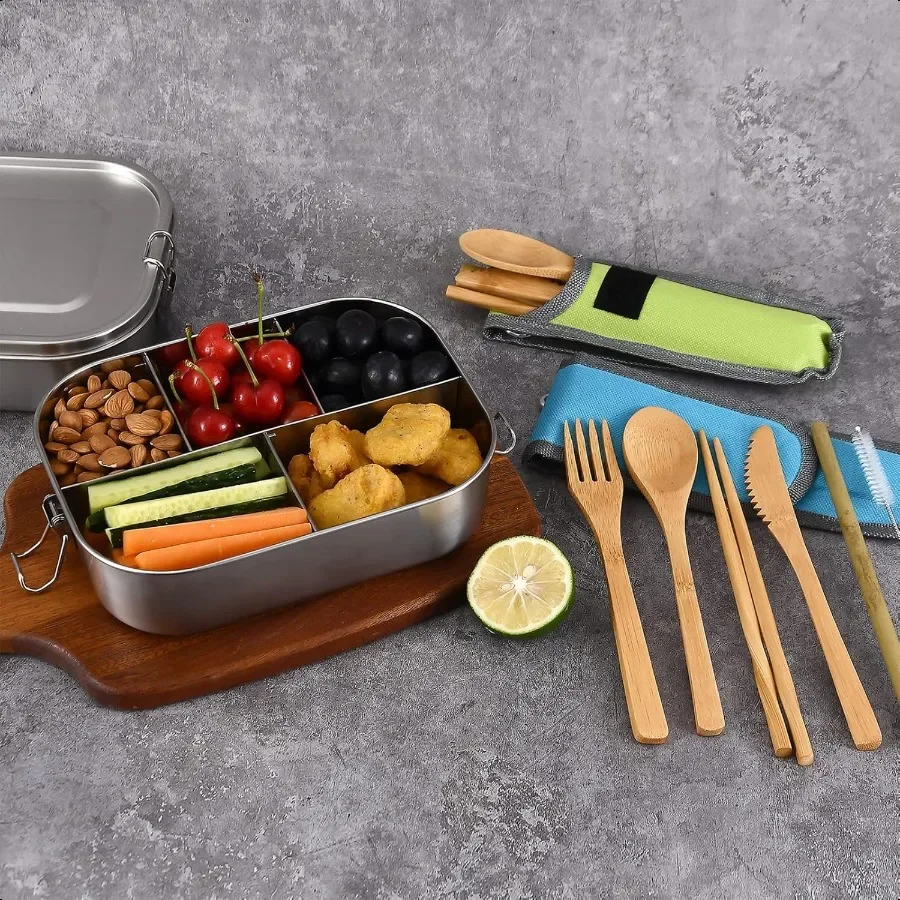 الفولاذ المقاوم للصدأ بينتو الغداء حاوية علب الطعام 5 مقصورة كبيرة 1400 مللي حاوية علب الغداء المعدنية للبالغين مع مقاطع قابلة للقفل #6