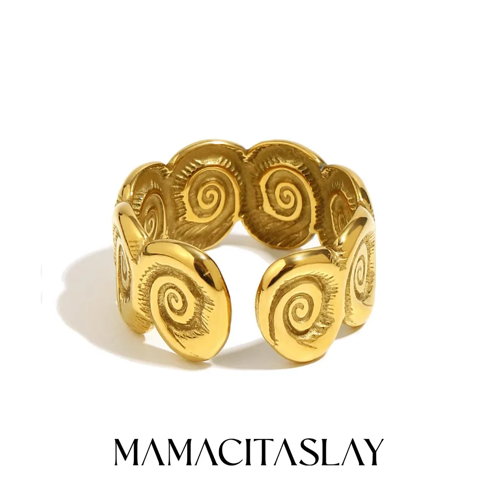 MamacitaSlay 316L Edelstahl Mehrschichtiger Conch Offener Ring Party Wasserdichter Schmuck Damen Einzigartiger 18K vergoldeter Ring Geschenk