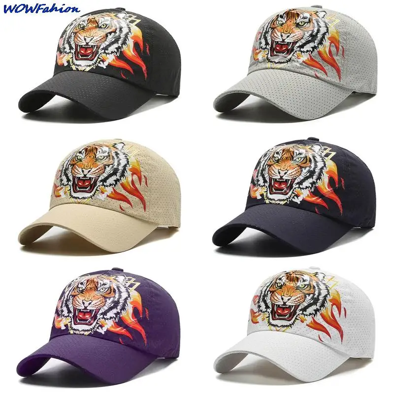 Unisex Quick Dry Dragon grafika z tygrysem czapka z daszkiem daszki golfowe damska czapka Snapback oddychająca lato Gorras Trucker tata czapka