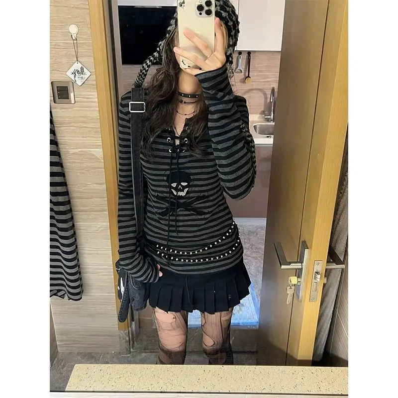 

Shirts for Women 2025 Ropa Mujer Skull T-shirts Y2K Aesthetic Grunge Subcultural American Streetwear Punk Loose Tops