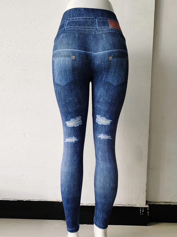 Booty Lifting Print Leggings pour femmes, Faux Jeans, Fitness Push Up, Dean M dehors Leggins, Workout Jeggings