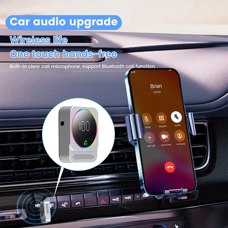 Bluetooth 5.3 AUX Car Adapter Bluetooth Audio Receiver Cancelling Car Music Adapter Built-In Mics Hands-Free-AU32