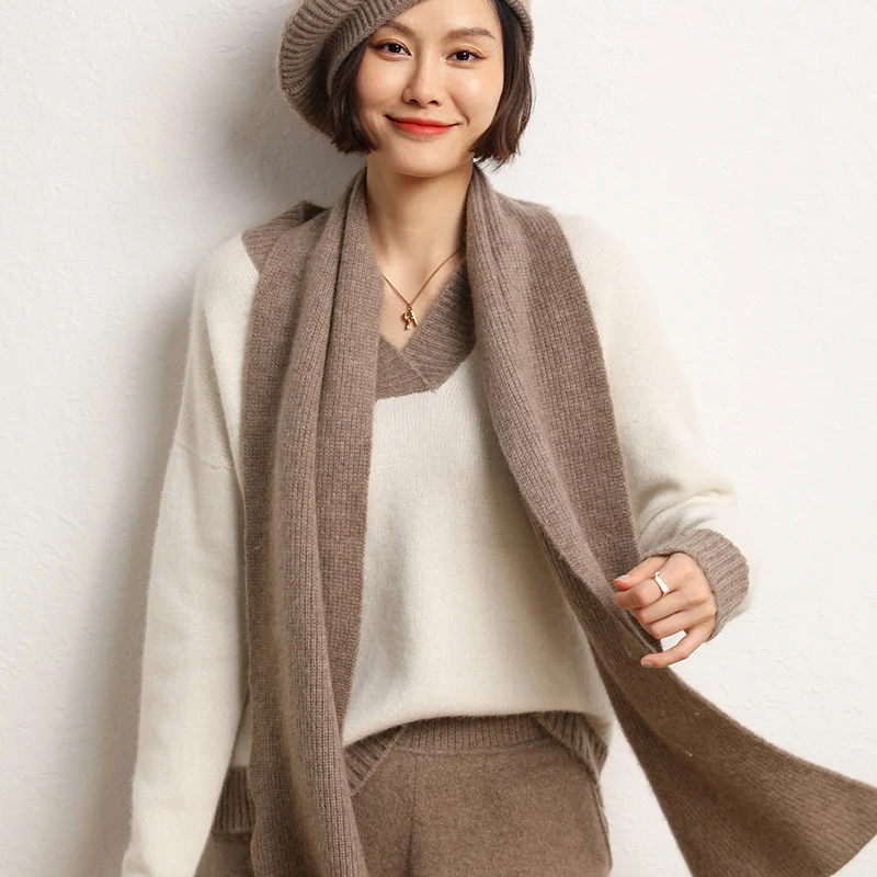 New Arrival Autumn Winter 100% Cashmere Knitted Women Long Solid Shawl Scarf Poncho Warm Fashion Capes Lady High Quality Scarves