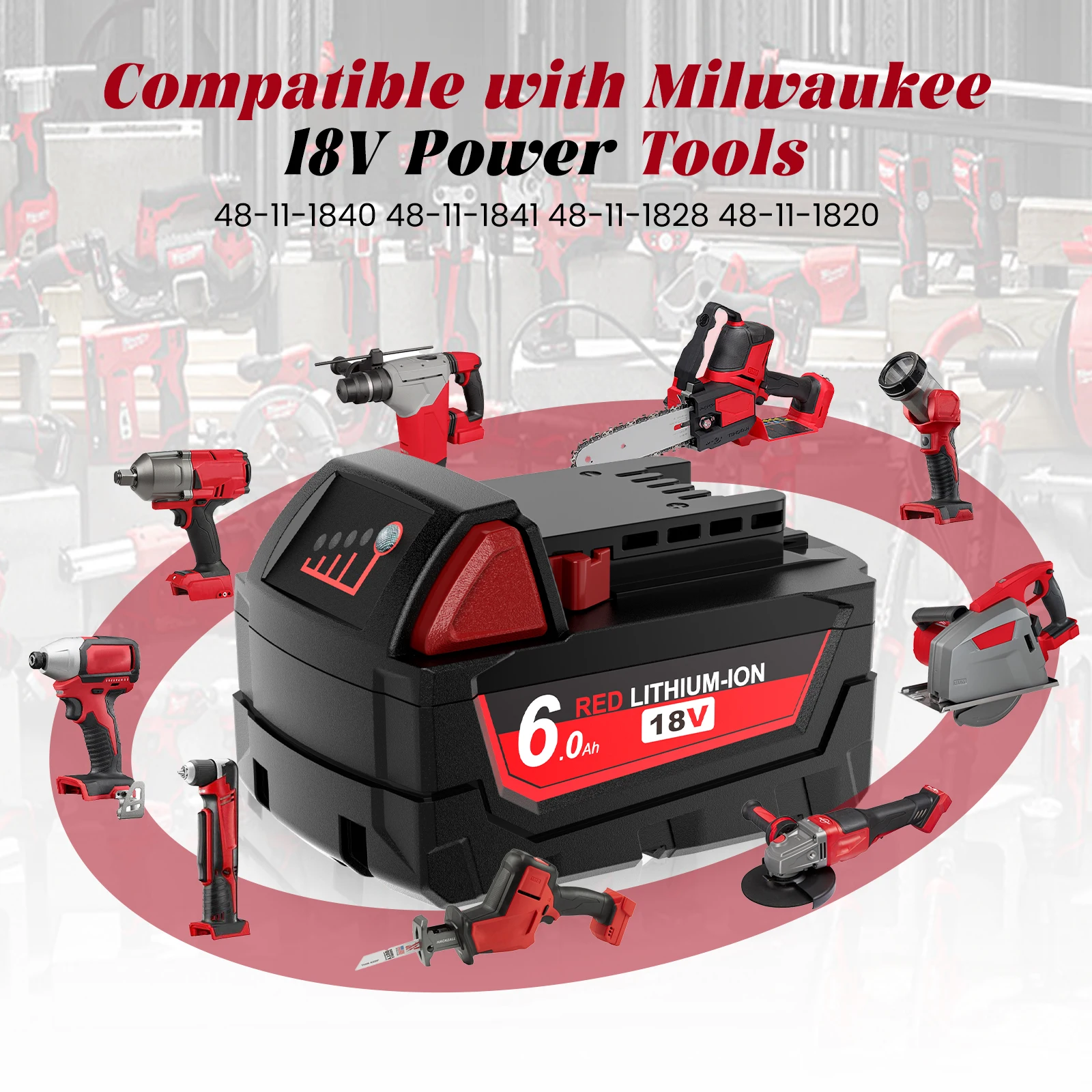 Milwaukee Battery M18 18V 6.0Ah 7.0Ah 9.0Ah Replacement Lithium Battery for Milwaukee M18 48-11-1815 48-11-1850 2604-22 Battery