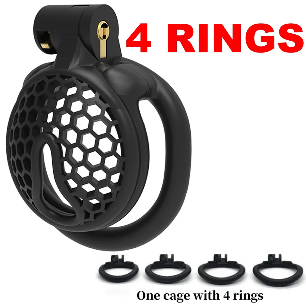 

3D Honeycomb Chastity Lock Belt 4 Rings Urethral Lock Male Penis Chastity Device Bondage Chicken Cage Adult Sex Toy Breathable