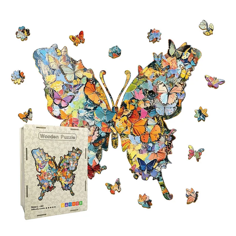 118/162 قطعة فراشة خشبية غير النظامية على شكل لغز بازل قطع لعبة تخفيف التوتر هدايا عيد الميلاد ألعاب تعليمية ممتعة