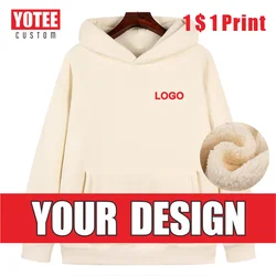 YOTEE Men's and Women's Cashmere Hoodie Pullover Customized Embroidery Printed Sweatshirt Thickened Lamb Fleece Sweater DIY