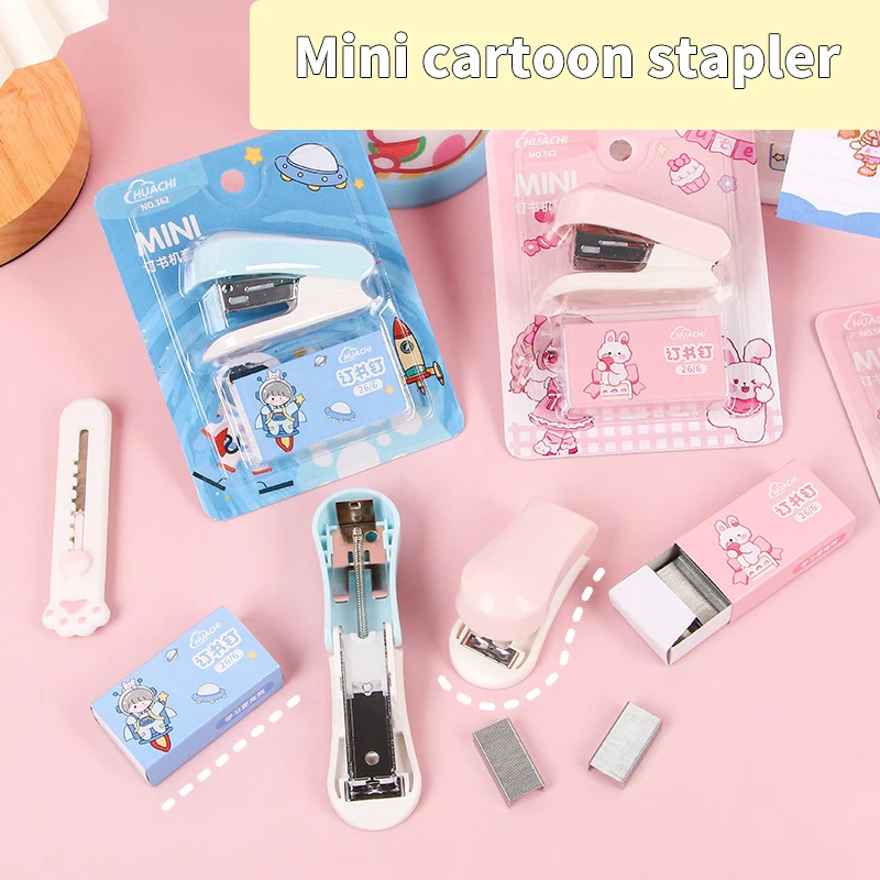 Cartoon Stapler Mini Small Set Cute Student Stationery Multi-functional Binding Machine Nail Test Paper Stapler