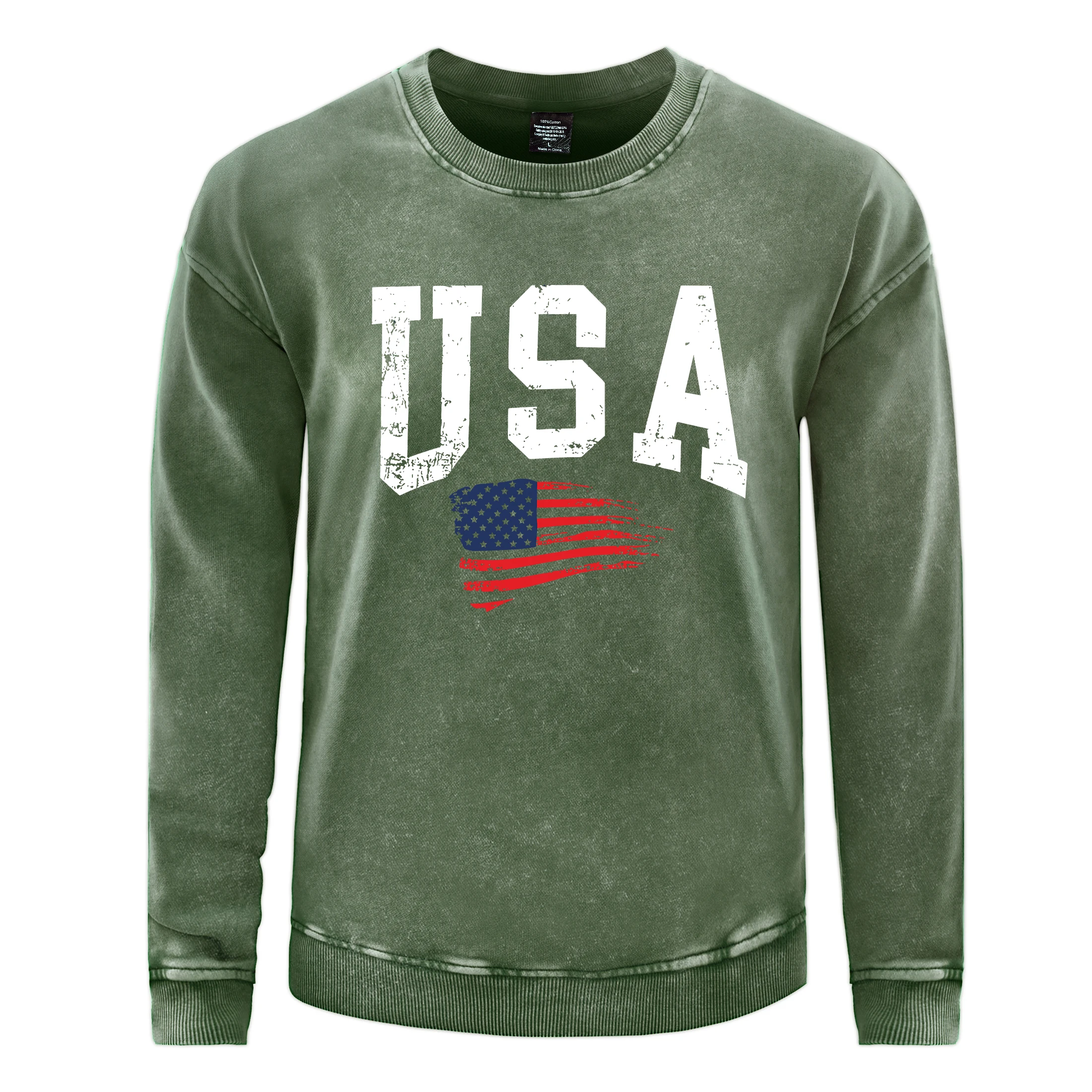 Usa Flagge Brief Drucken Gewaschen Sweatshirts Männer Warme Distressed Tops Casual Baumwolle Sweatshirt Herbst Grundlegende Retro Straße Sportswears