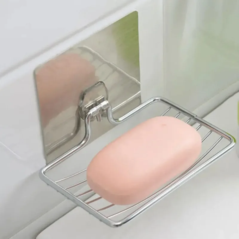 1pc-Stainless steel soap rack, wall mounted soap rack, drainage soap tray, simple storage rack in home bathroom
