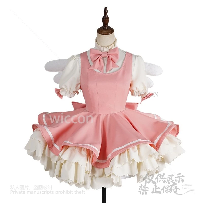 Anime Kinomoto Sakura Cosplay Costume Card Captor Sakura Pink Fancy Dress Wing Props Full Set Female Kawaii Y2K Halloween Party