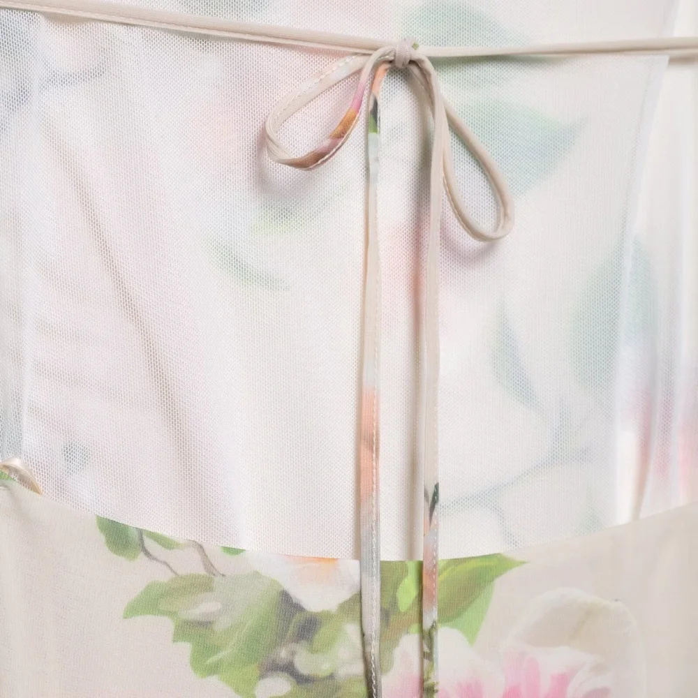 Vestido assimétrico com estampa decorativa em camadas e um pescoço, sem mangas, costas nuas, renda, novo vestido de moda feminina de verão