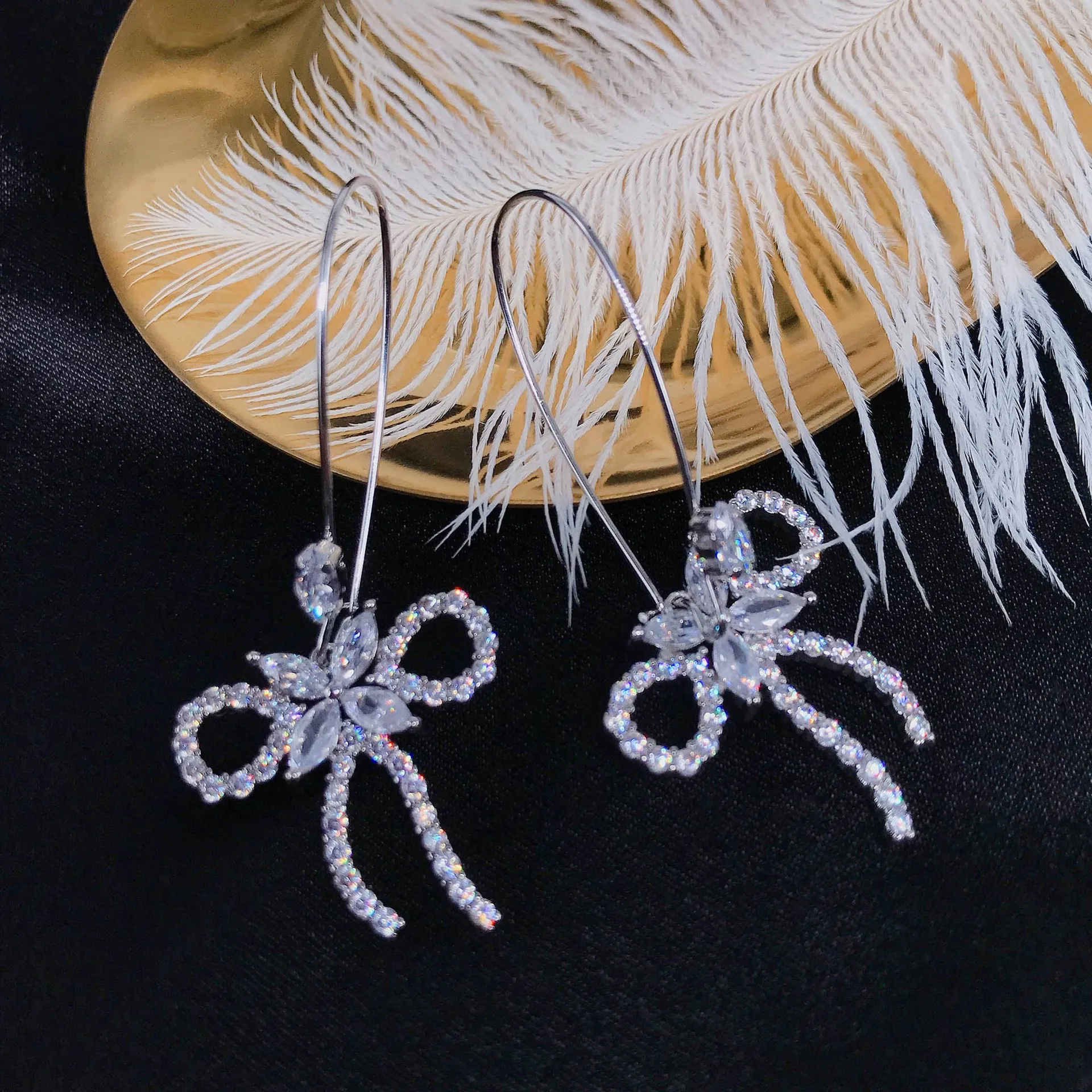 French-style bow earrings - luxurious full-diamond exquisite and fashionable multi-purpose zirconia earrings