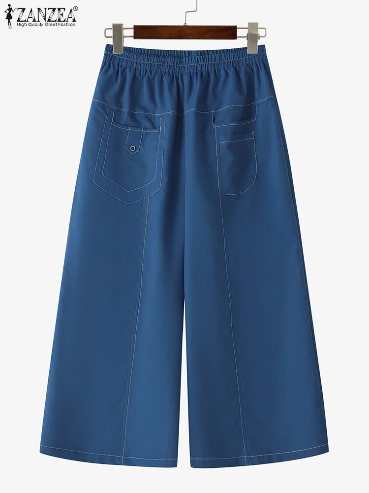 ZANZEA Herbst Breite Bein Hosen 2025, Frauen Elegante Mode Lässig Lose Einfarbig Lange Hosen Hohe Taille Vintage Hosen Übergroßen