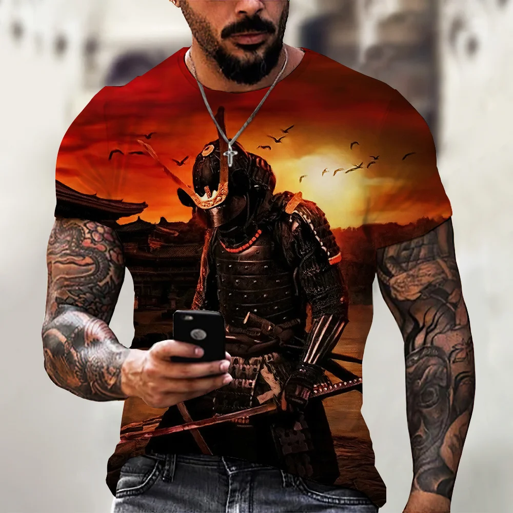 Vintage Samurai T-shirts For Men 3D Japan Style Print Short Sleeve Tops Street Hip Hop Streetwear Ninja Tees Men's T Shirt 6XL